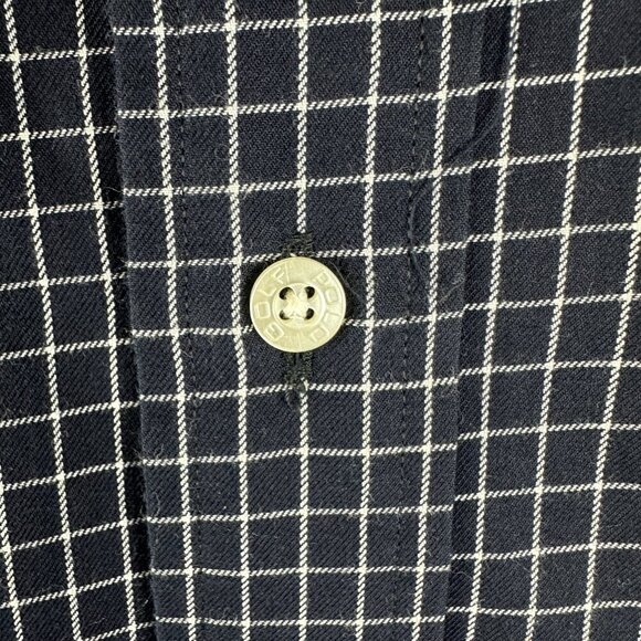 Polo Golf Shirt Mens Medium Lofting Button Up Navy Blue White Cotton Long Sleeve - Picture 4 of 8